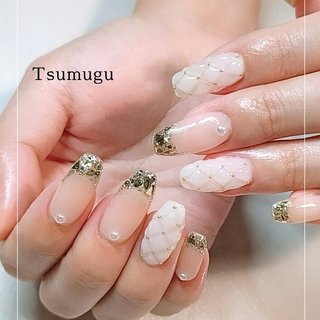 人気順｜キルティング/ガラスフレンチネイルのネイルデザイン｜ネイル  