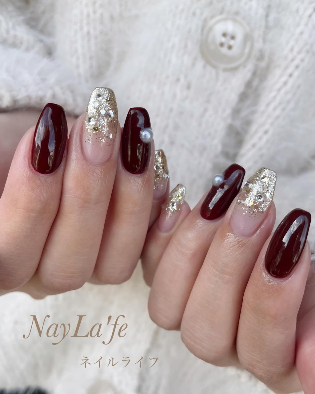 冬/大人/ワンホン/韓国/ボルドー - ネイルライフ門田のネイルデザイン  