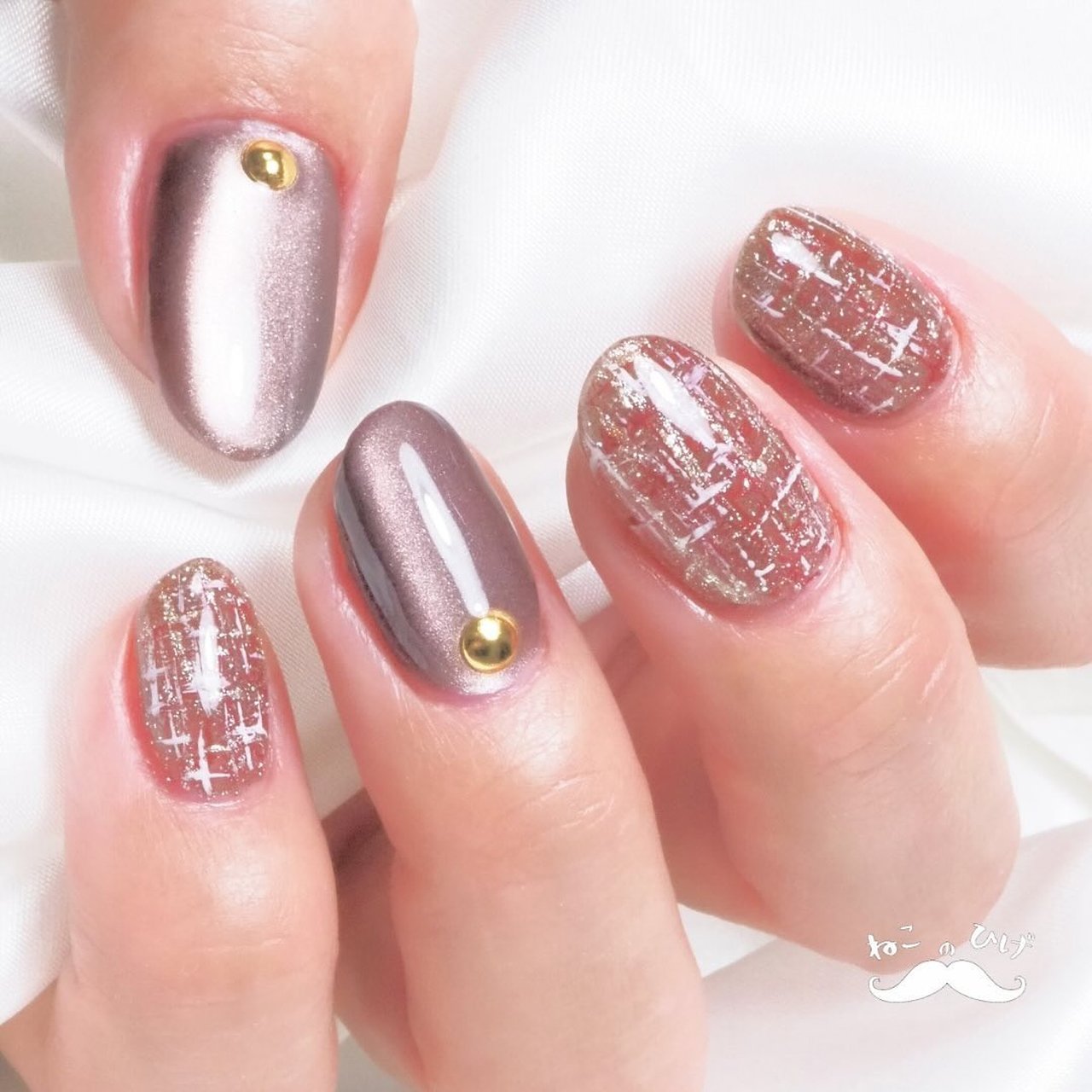 冬/ツイード/マグネット/ブラウン/ジェルネイル - Nail salon ねこの 