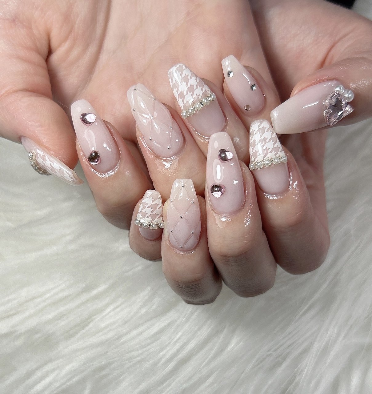 オーダー専】 冬 ツイード 量産型 千鳥柄 シルバー クリスマス ネイル