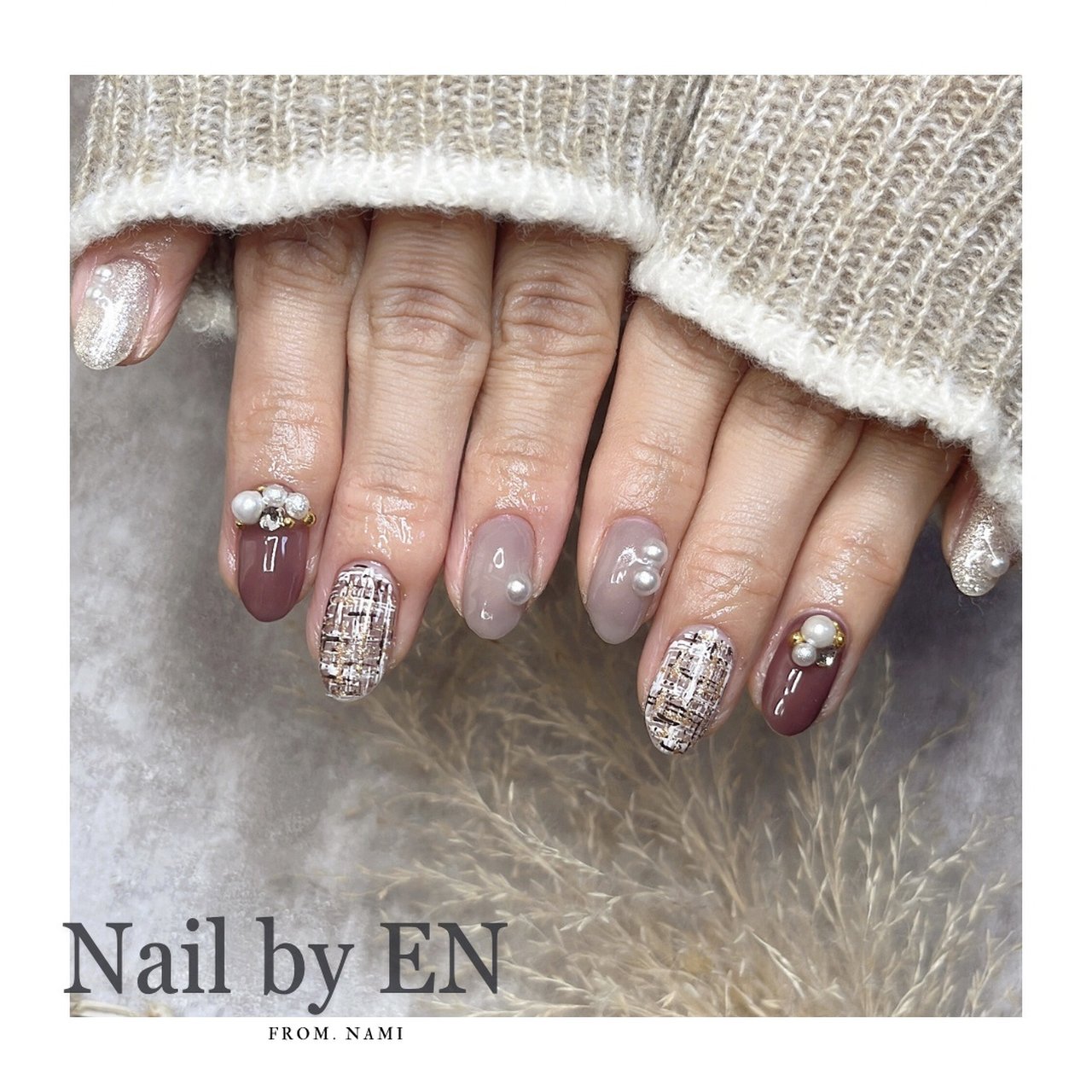 冬/ハンド/ツイード/ブラウン/グレージュ - Nail by EN.namiのネイル 