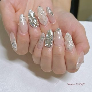 【オーダー】ネイルチップ　リボン　埋め尽くし　アイボリー オーダー】ネイルチップ リボン 埋め尽くし アイボリー