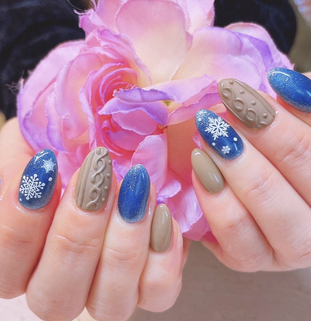 冬/ハンド/ニット/マグネット/雪の結晶 - じゅ~のネイルデザイン[No