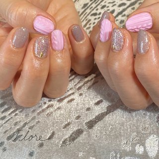 ニット/ピンク/グレーのネイルデザイン｜ネイルブック 