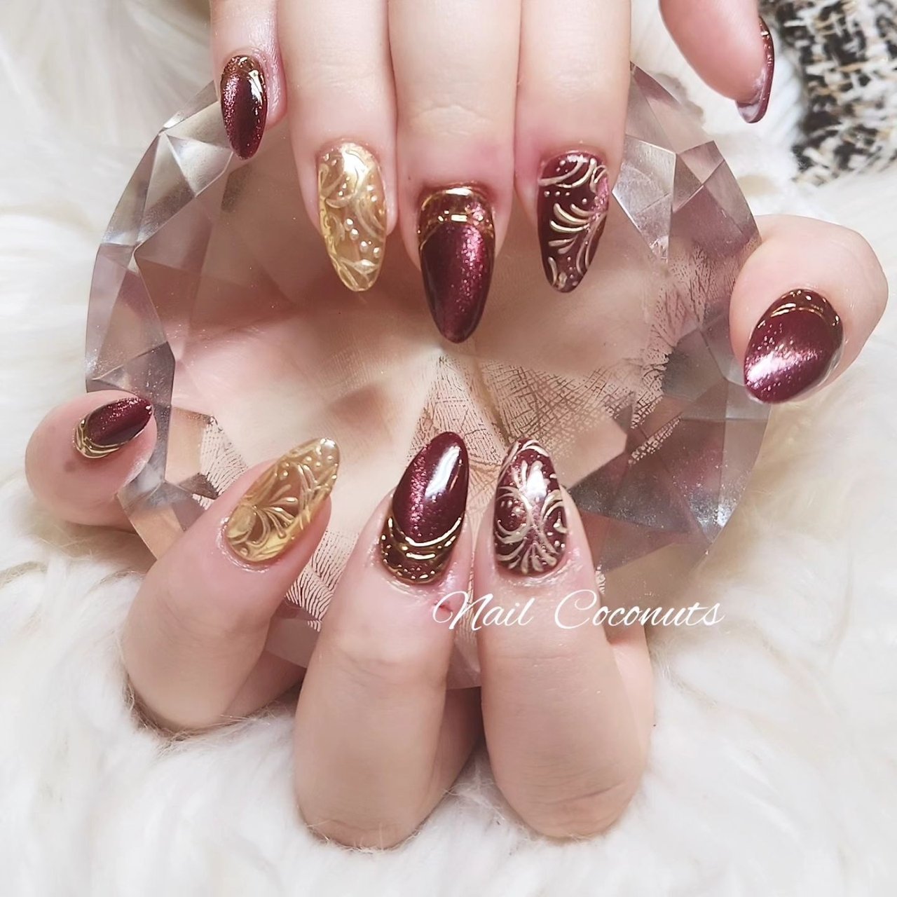 冬/マグネット/レッド/ボルドー - ぐみのネイルデザイン[No.8555551