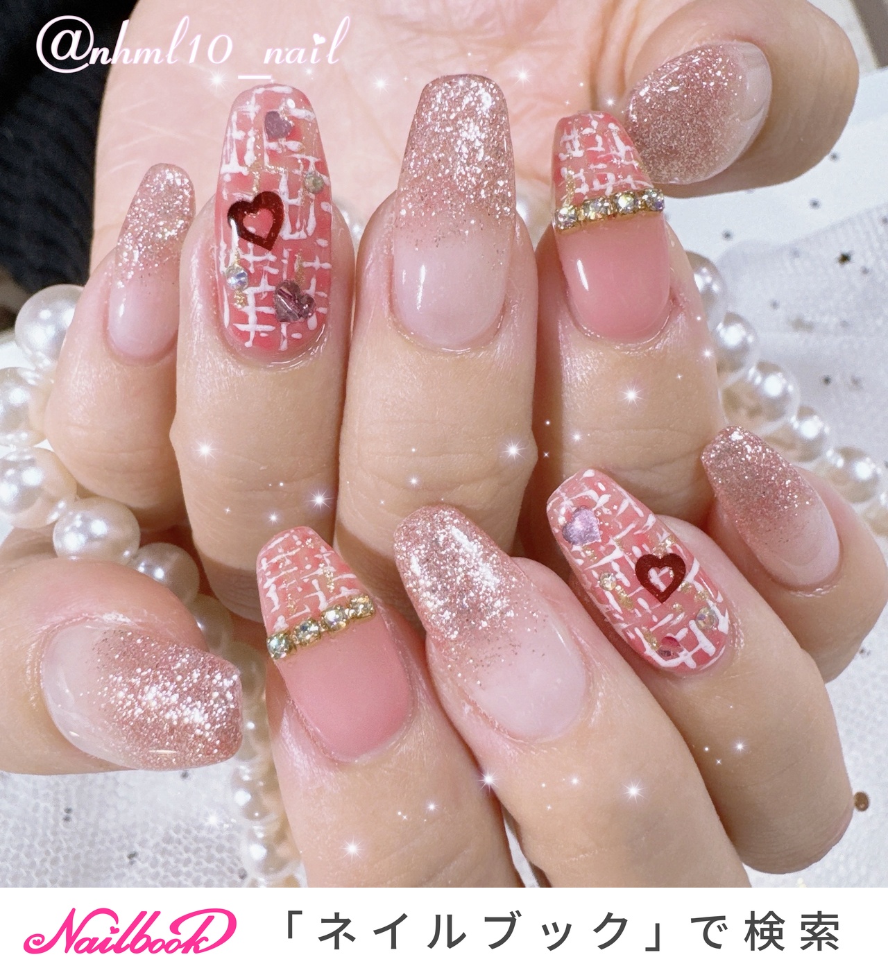 ネイルチップ 量産型 オタクネイル 赤ネイル ツイードネイル 冬ネイル シンプル 冬/ハンド/ツイード/ロング/コフィン - ▷◁*.゜𝐍𝐚𝐡𝐨 ♡のネイル