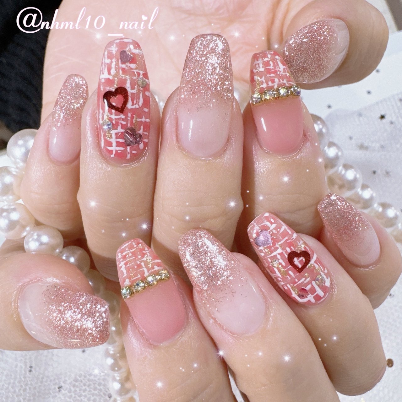 冬/ハンド/ツイード/ロング/コフィン - ▷◁*.゜𝐍𝐚𝐡𝐨 ♡のネイル