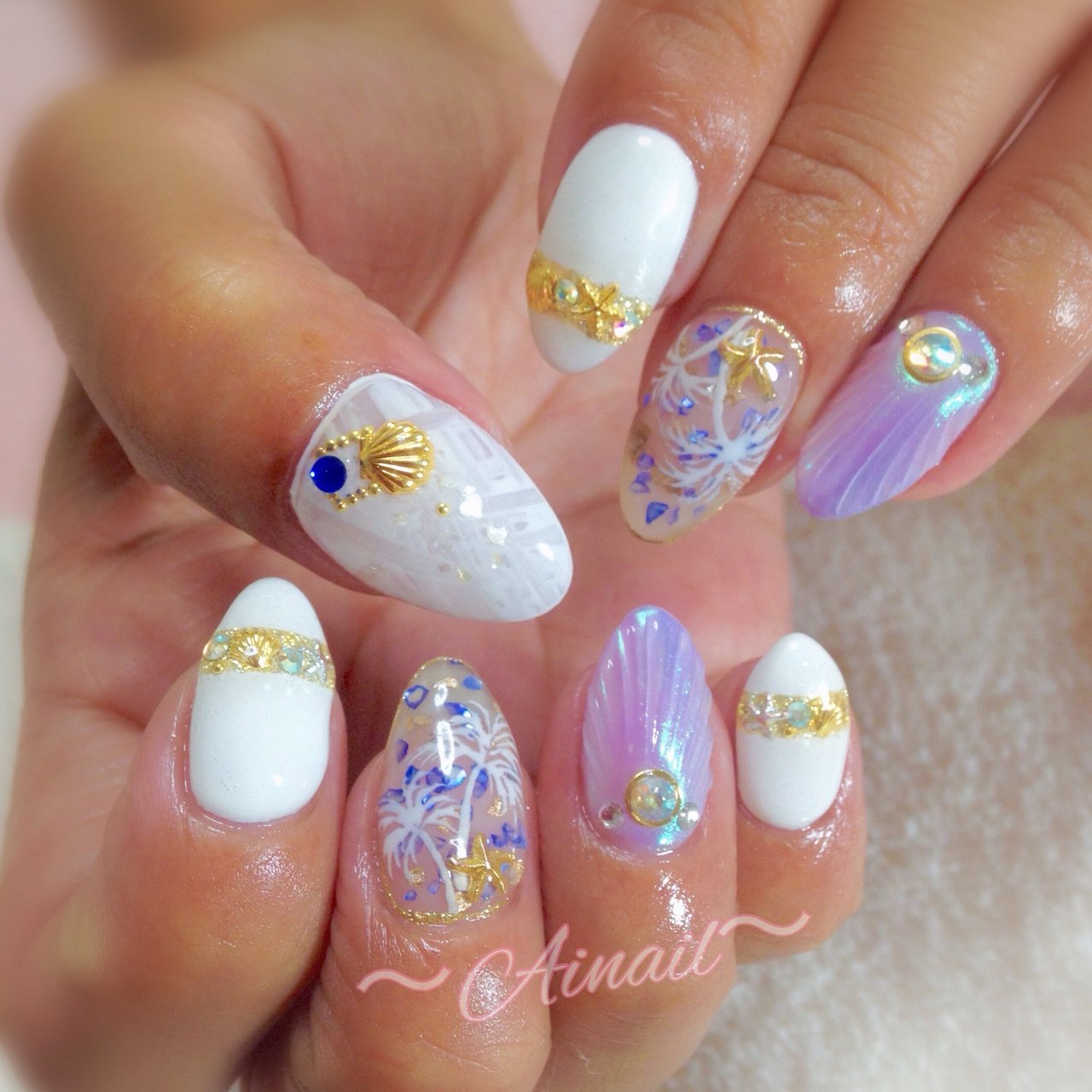 夏 海 リゾート ハンド シェル Ainail のネイルデザイン No ネイルブック