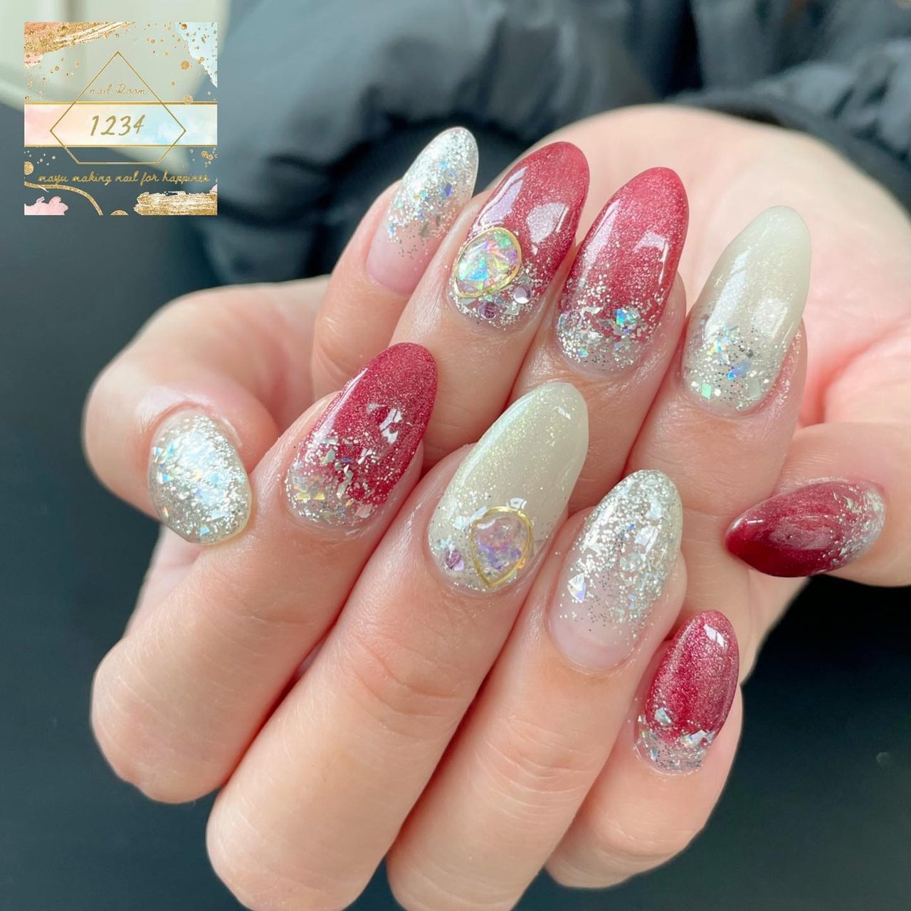 マグネット/レッド/シルバー - 1234 nailroomのネイルデザイン[No