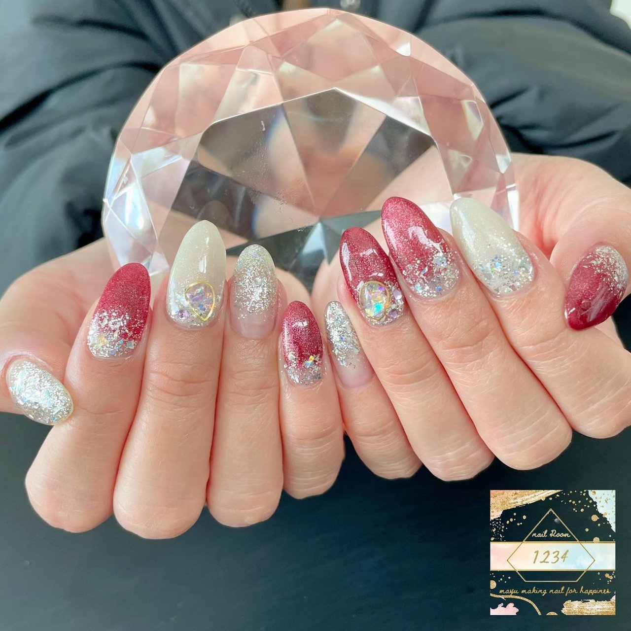 マグネット/レッド/シルバー - 1234 nailroomのネイルデザイン[No