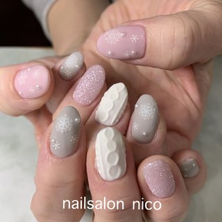 ニット/ピンク/グレーのネイルデザイン｜ネイルブック 