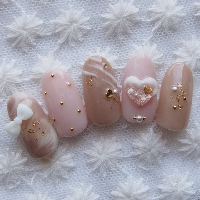 No.049】バレンタインネイル♡ツイード♡リボン♡ハート ♡ リボン