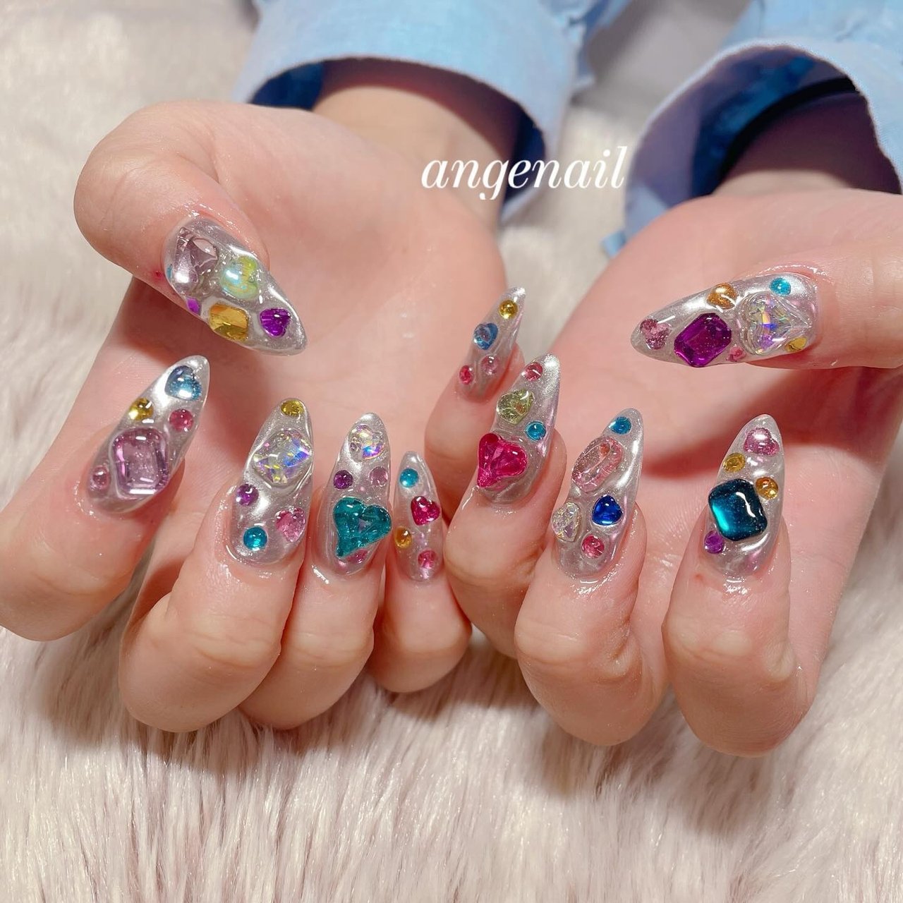 ミラー/個性派/シルバー/カラフル - angenail_MAKIのネイルデザイン[No  