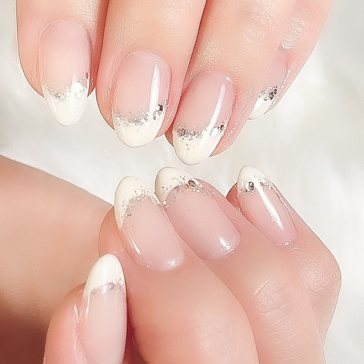 ネイル オーダー 変形フレンチ/ラメ - zero_mam_nailのネイルデザイン[No.8570661