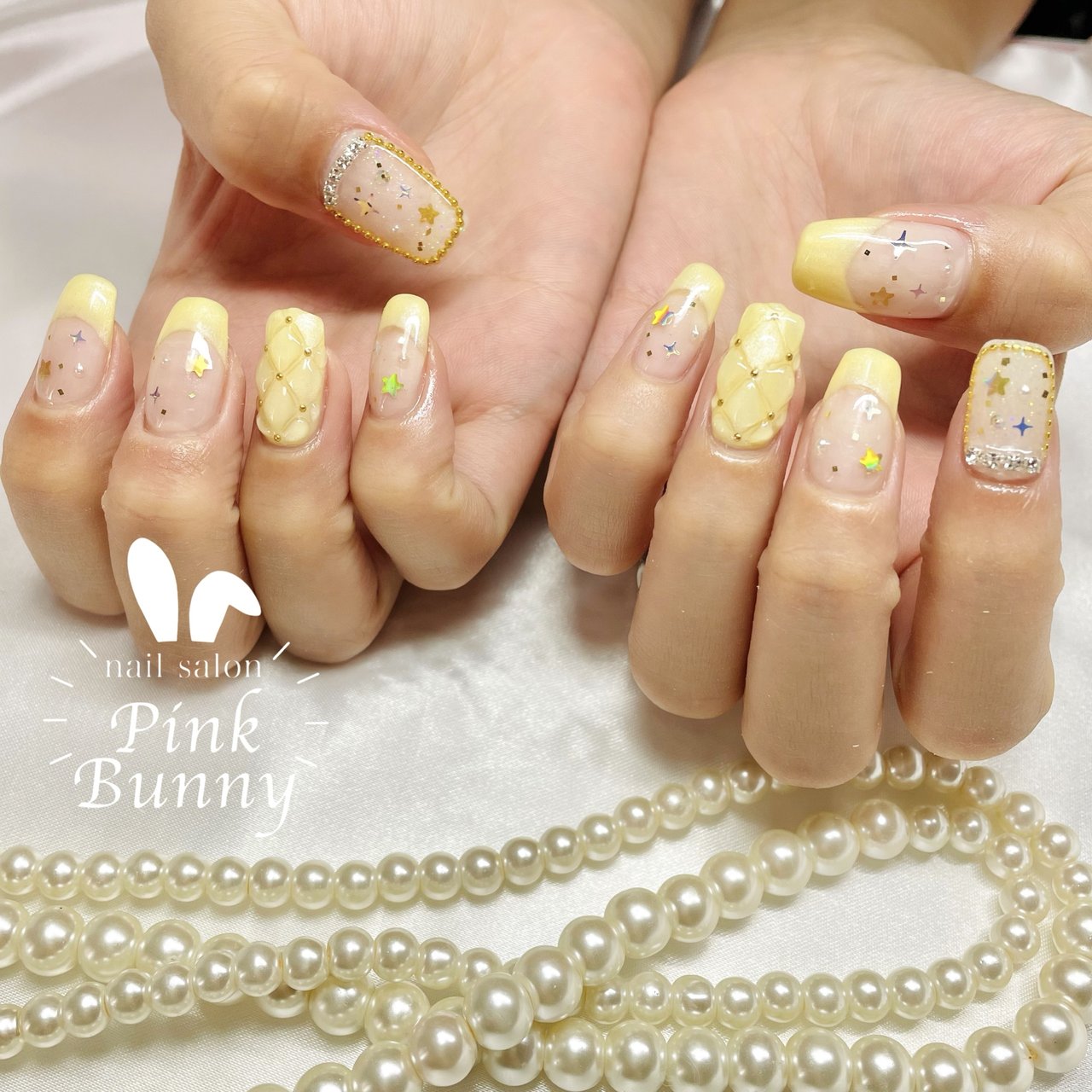 ハンド/フレンチ/星/キルティング/ミディアム - nail salon Pink Bunny  