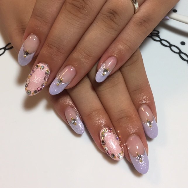 ハンド フレンチ イニシャル ロング ピンク Yunaのネイルデザイン No ネイルブック