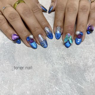 ブルー 蝶デザイン ネイルチップセット 蝶×ブルーネイル その他ファッション雑貨 Riarino_nail 通販