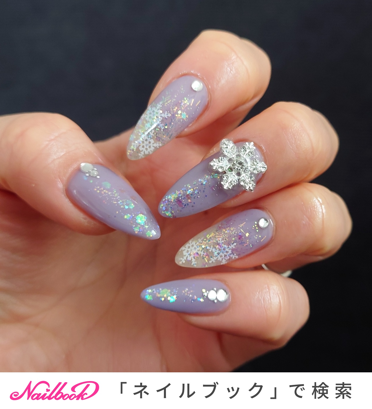 冬/ハンド/雪の結晶/オーロラ/パープル - BE-3のネイルデザイン[No 