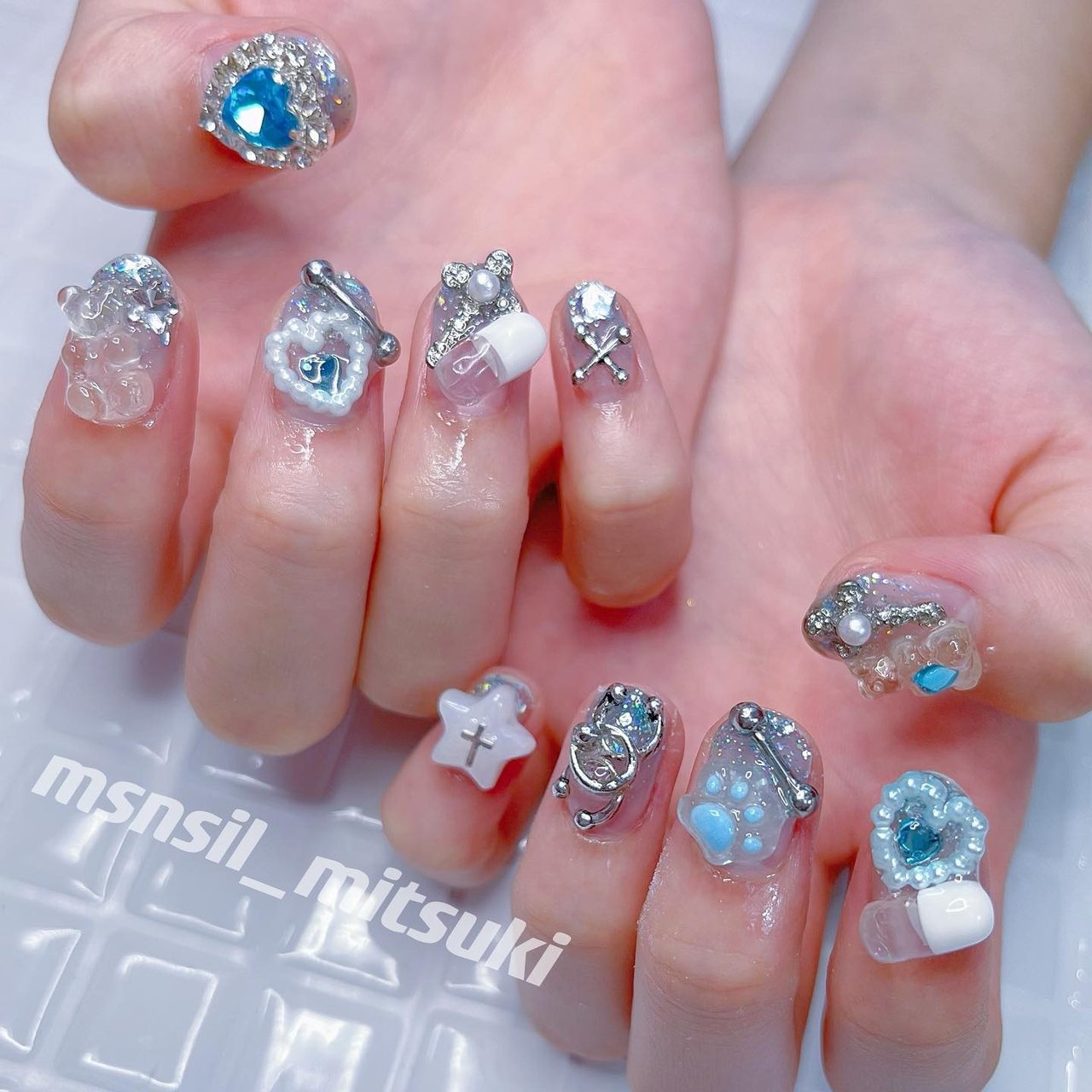 水色 リボン ネイルパーツ 12個 水色 リボン ネイルパーツ 12個