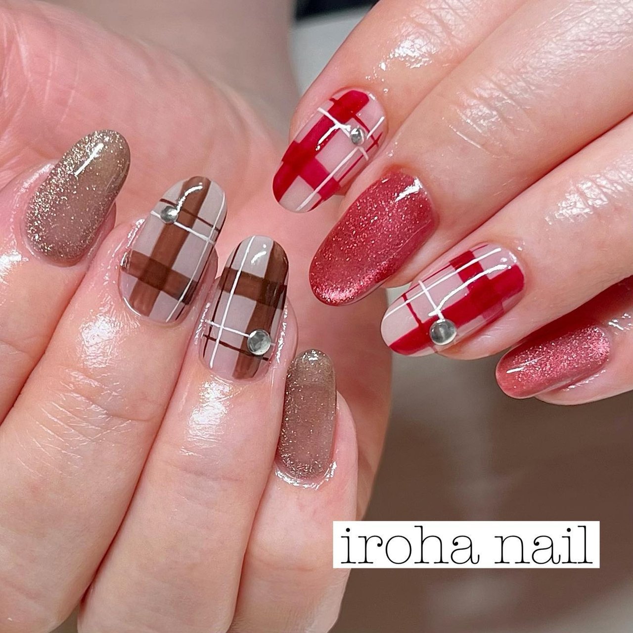 バレンタイン/チェック/マグネット/レッド/ブラウン - iroha_nail.neの