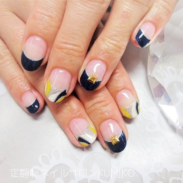 ハンド プッチ イエロー ネイビー グレー Nailsalon935のネイルデザイン No ネイルブック