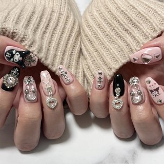 水色×ピンク クロムハーツネイルパーツ 12個