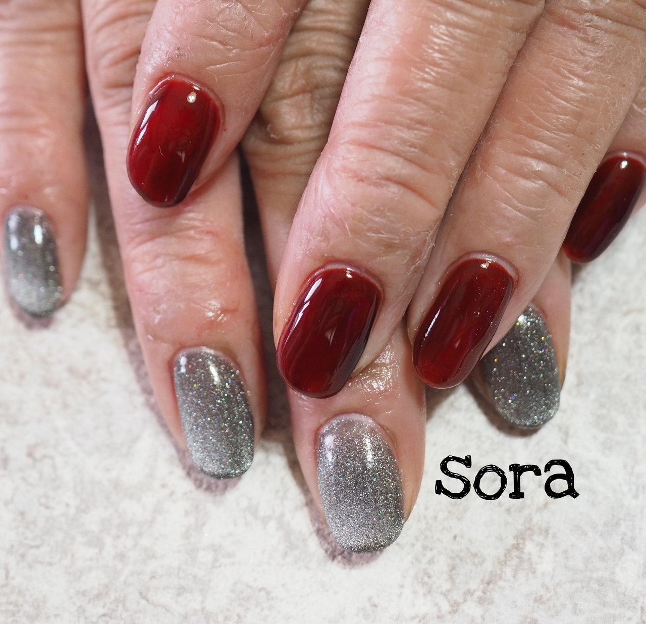 ハンド/ワンカラー/マグネット/ボルドー/シルバー - そらみのネイル