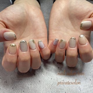 くすみグレージュべっ甲ニュアンスネイル ミラーフレンチ韓国 ちゅるん