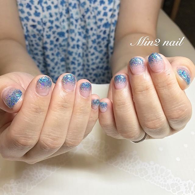 ハンド ラメ ショート ブルー ジェル Min2nail プライベートサロンのネイルデザイン No ネイルブック