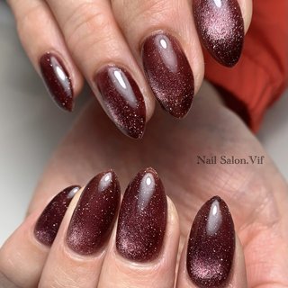 プラムカラーピンクマグネットニュアンスネイルチップ プラムカラーピンクマグネットニュアンスネイルチップ プラムカラー