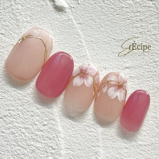 指先を満開に彩って♡王道ピンクの桜ネイル|2024春ネイル