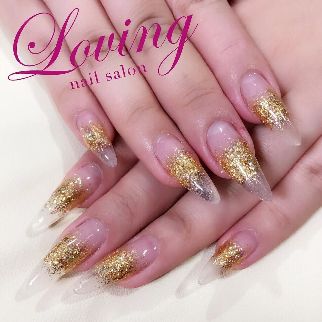ハンド ラメ ロング クリア ゴールド Lovingのネイルデザイン No ネイルブック