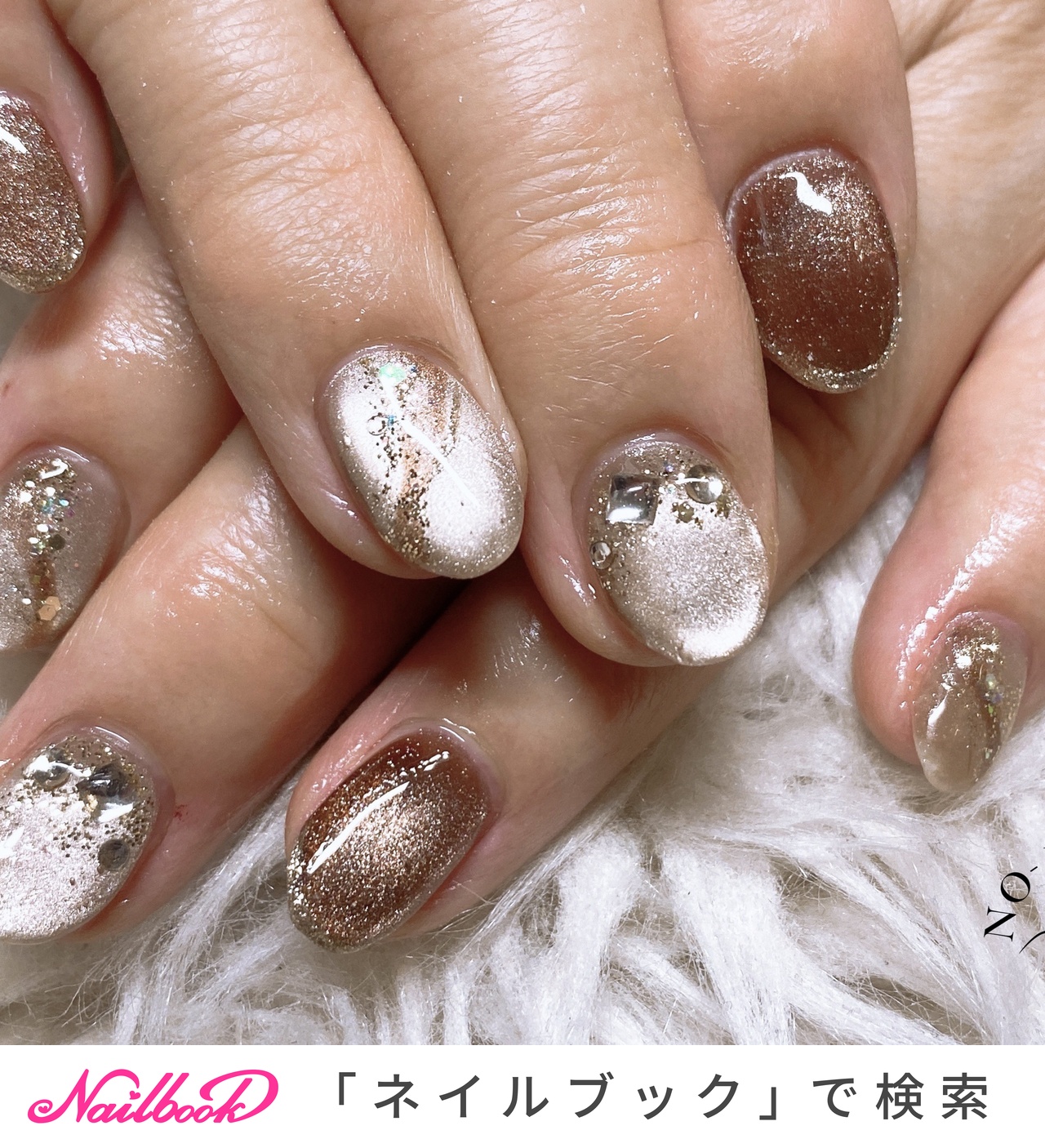 【セレクトデザイン】ブラウンマグ×ラメ ネイルチップ セレクトデザイン】ブラウンマグ×ラメ ネイルチップ