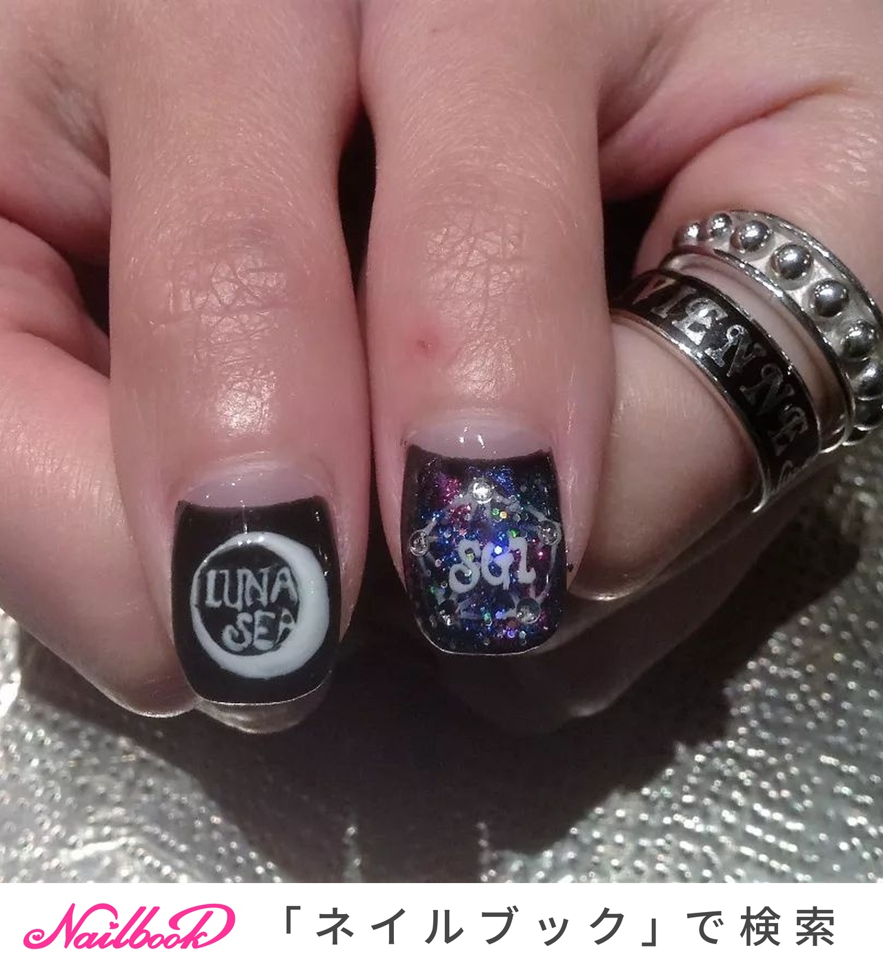 シャンパングラス　ネイルパーツ　痛ネイル　推しネイル フレンチ/痛ネイル/ステンドグラス/ギャラクシー/ジェルネイル - 青凛