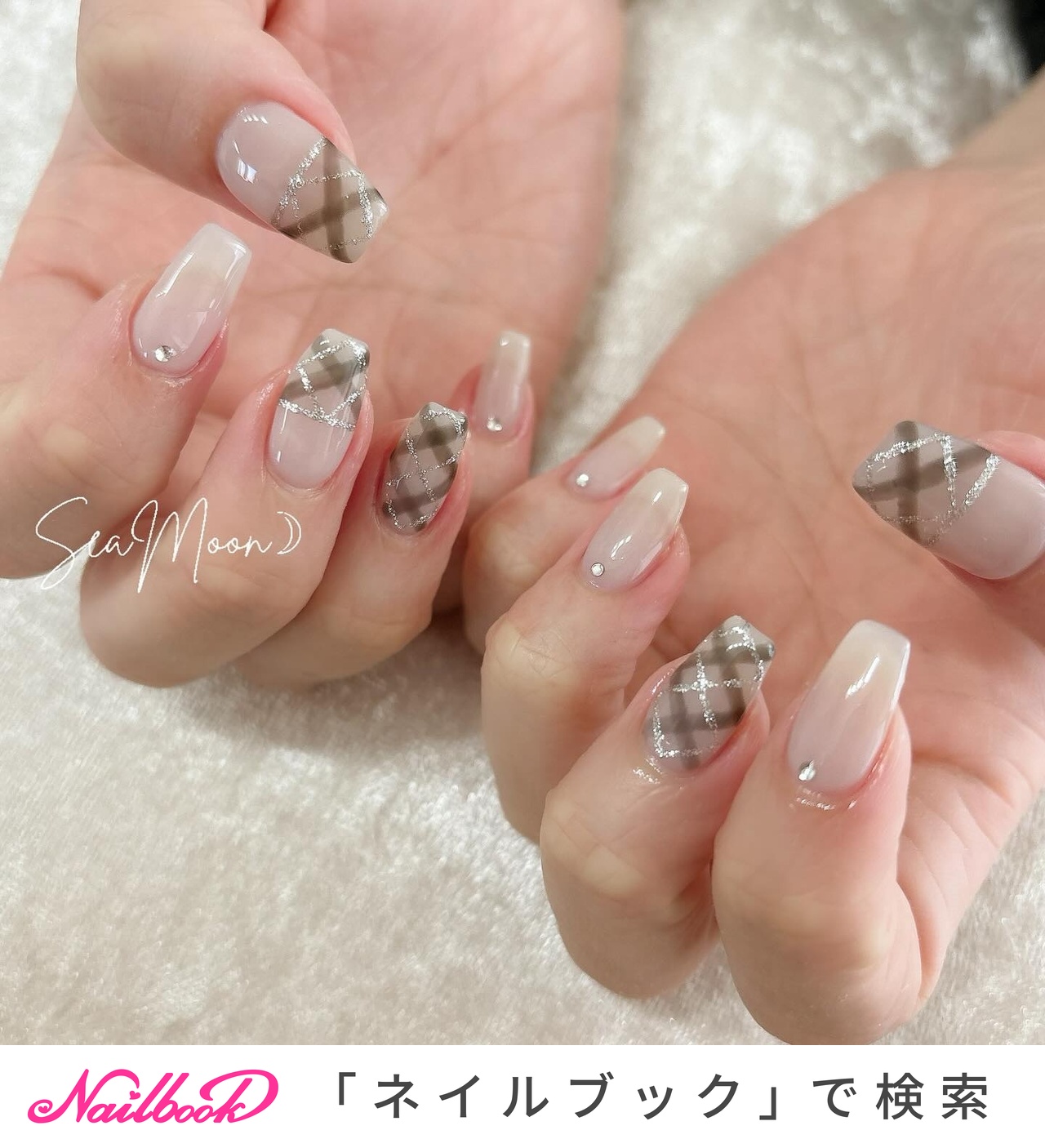 ネイルチップ No.74♡ワンホンネイルさくらんぼネイル ギンガム