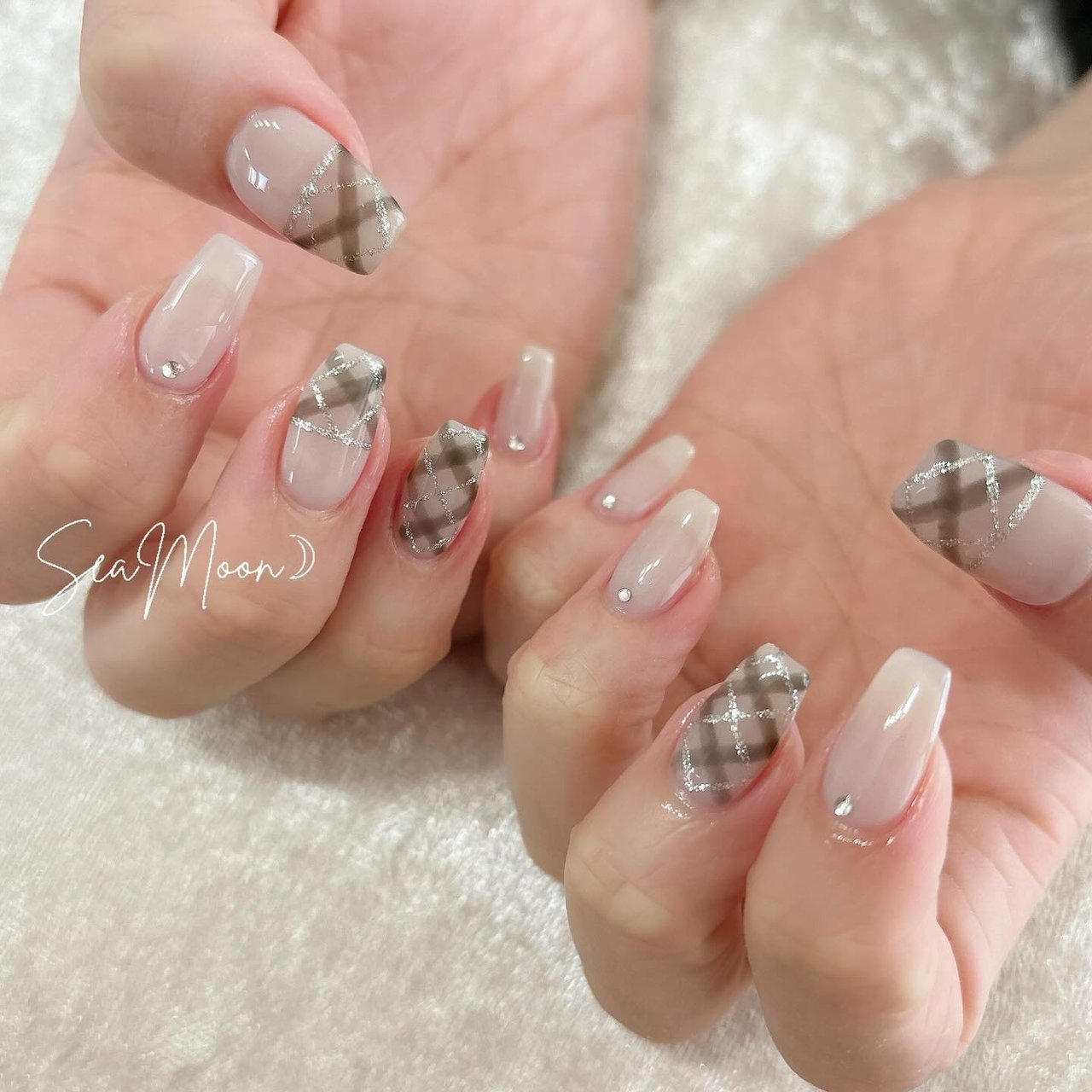 シンプル/チェック/ワンホン - 𝖲𝖾𝖺𝖬𝗈𝗈𝗇☽ 本庄市ネイル/ネイル