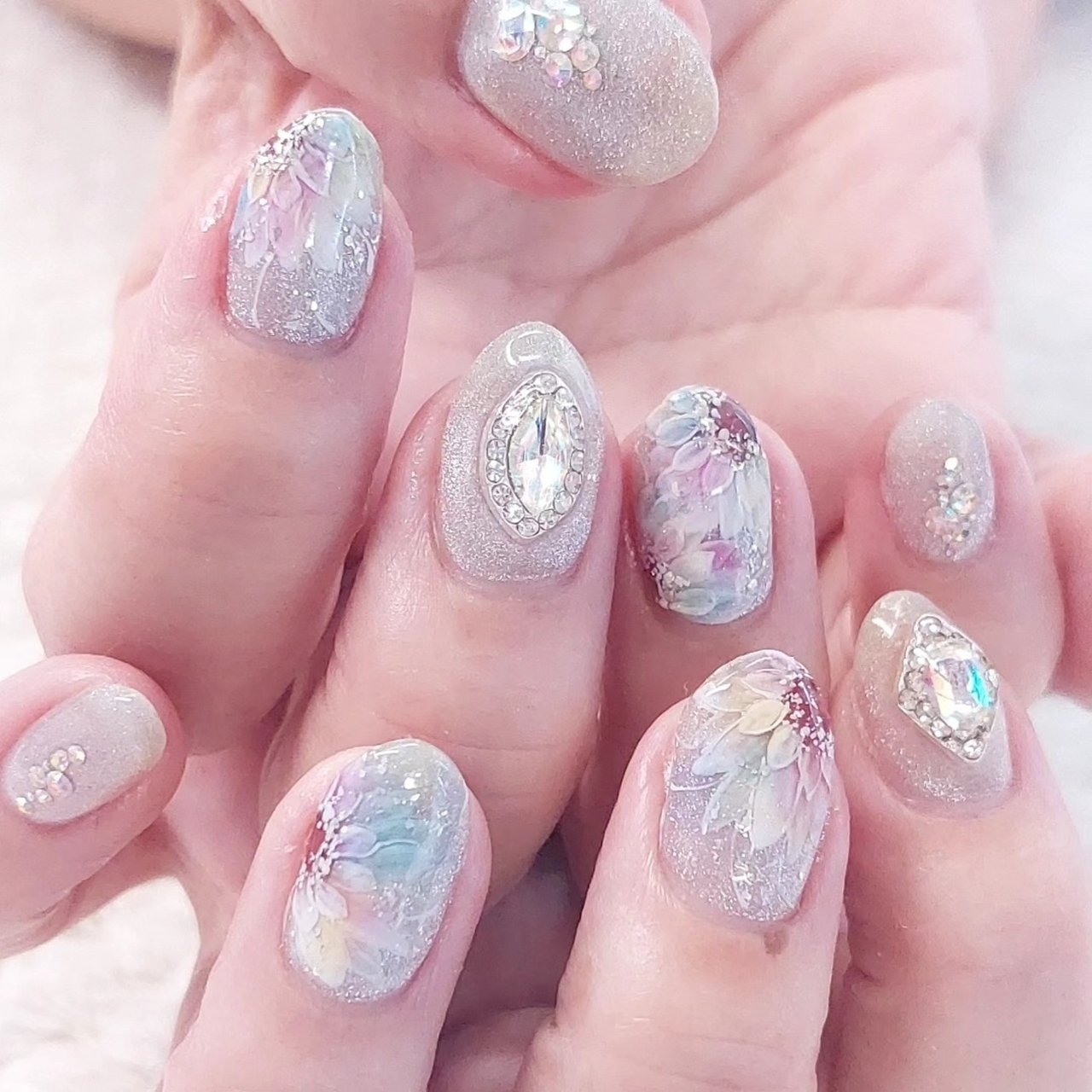 ハンド/ビジュー/フラワー/マグネット/グレージュ - Nail salon Mimi 