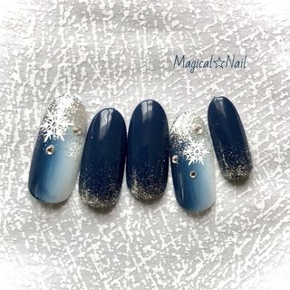 ワンカラー/雪の結晶/ネイビーのネイルデザイン｜ネイルブック 
