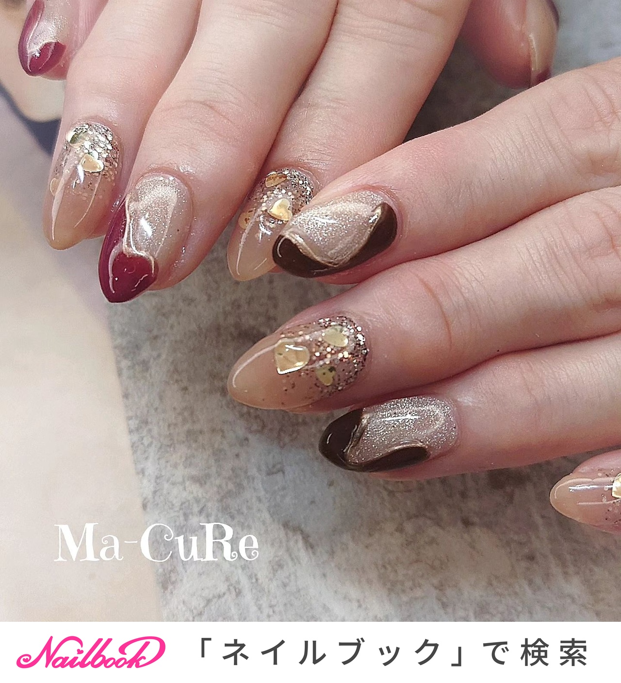 マグネット『ラムネ』ハートビジューキルティング韓国ワンホンネイルチップ