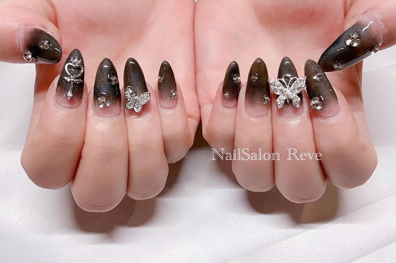 ネイルチップ ワンホン リボン ビジュー グラデ 1_2fb602a7-5990-425e-8804-