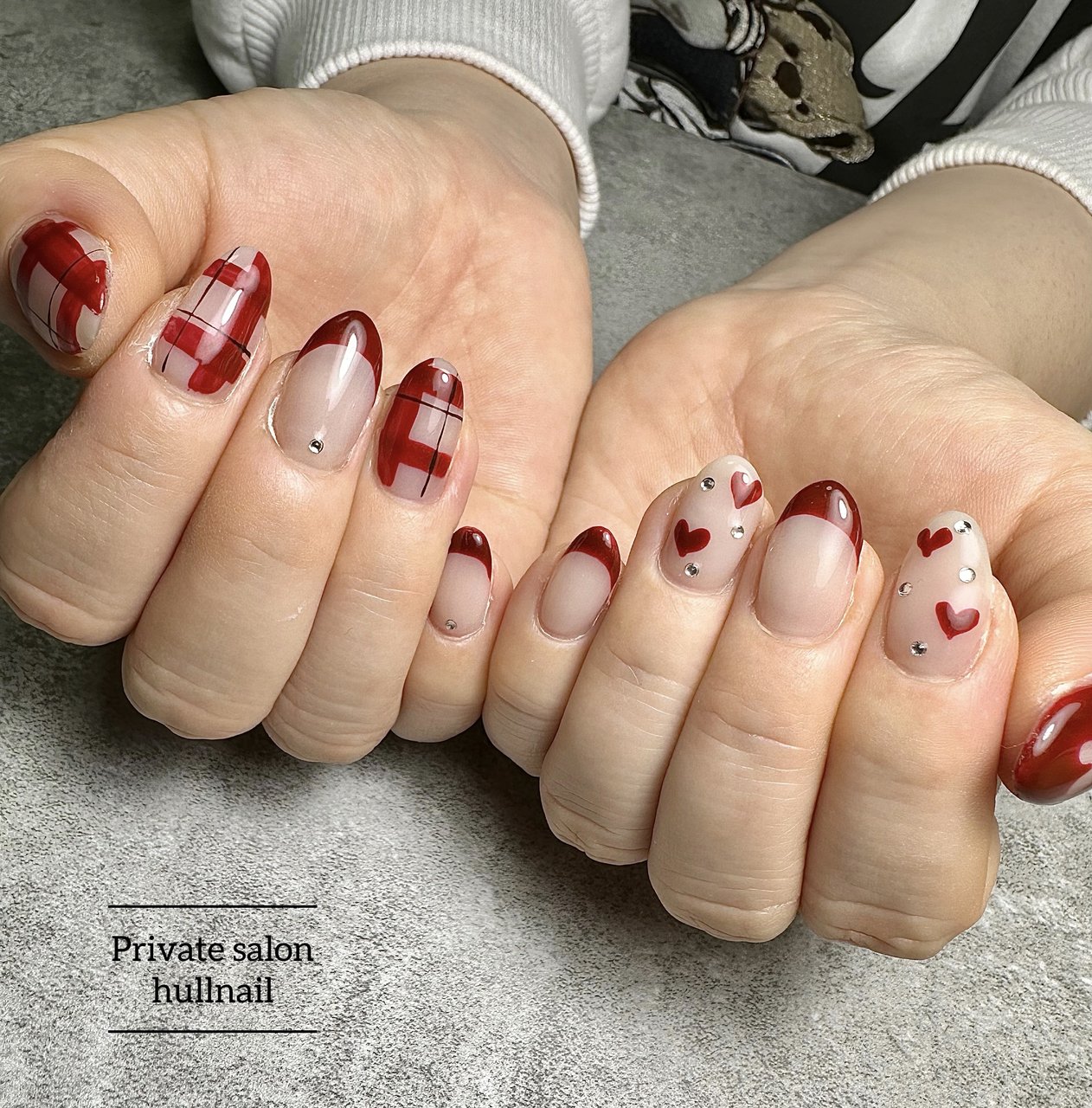 バレンタイン/ハンド/フレンチ/チェック/ハート - hull nailのネイル 