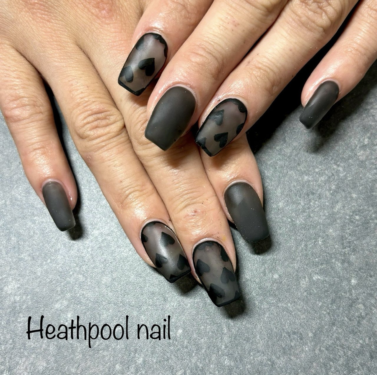 ハンド/ハート/シースルー/マット/ブラック - heathpoolnailの