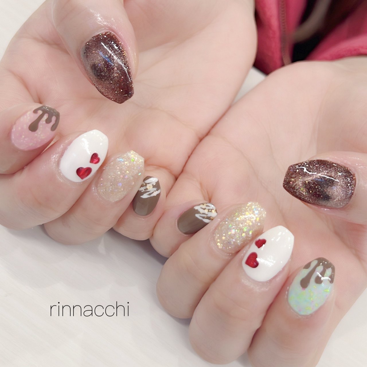 バレンタイン/ハンド/ラメ/ハート/マグネット - rinnacchiのネイル