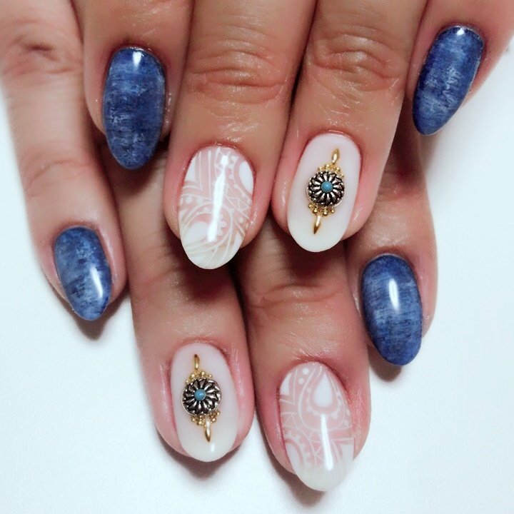 夏 海 ハンド デニム ミディアム Nailsalon Neijeのネイルデザイン No ネイルブック