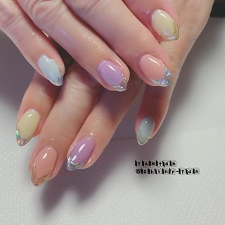 春ネイル☆パステルカラフル☆ミラーフレンチ