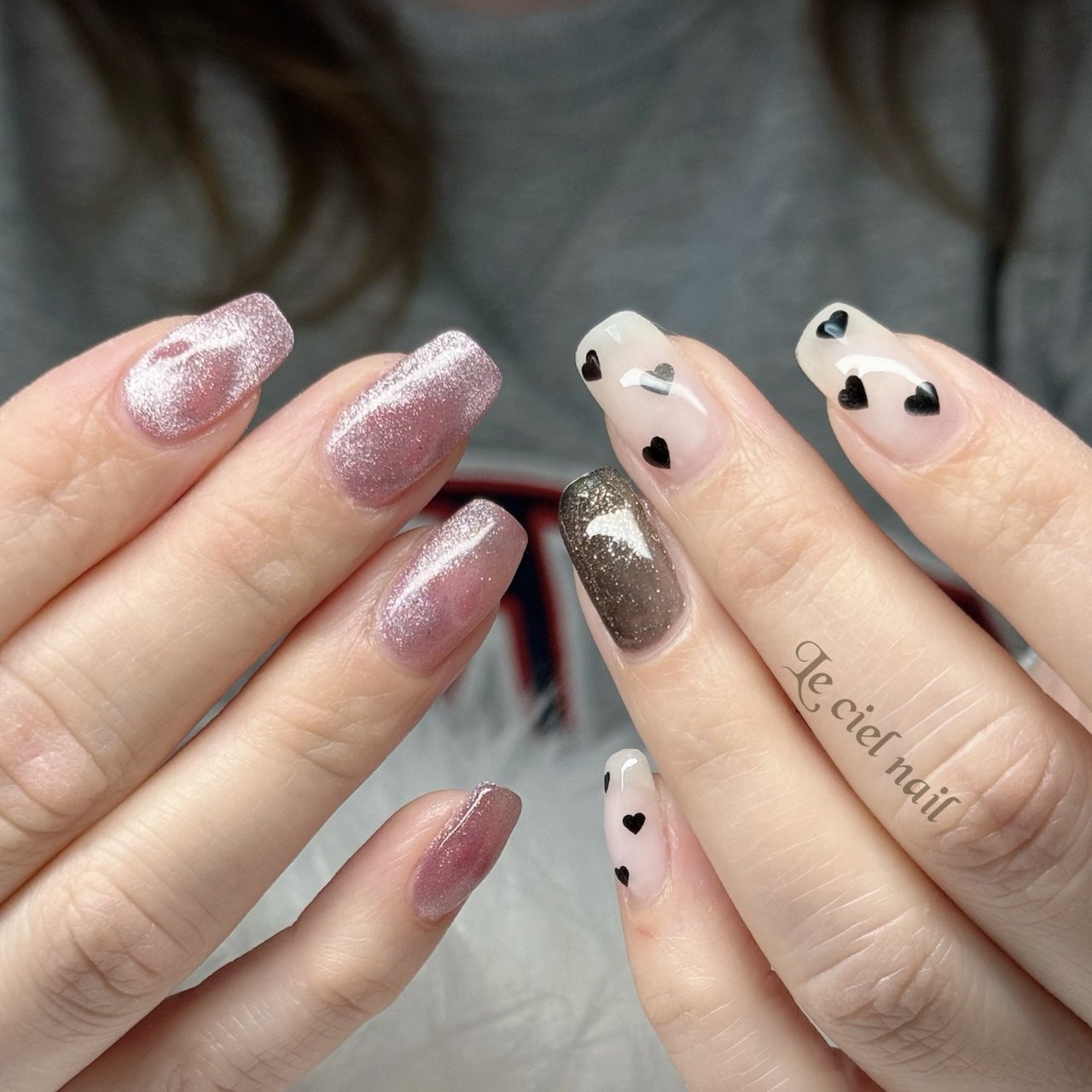 シルバーマグネットネイル 01 クリアハート 韓国 ラメ 冬 秋 ワンホン