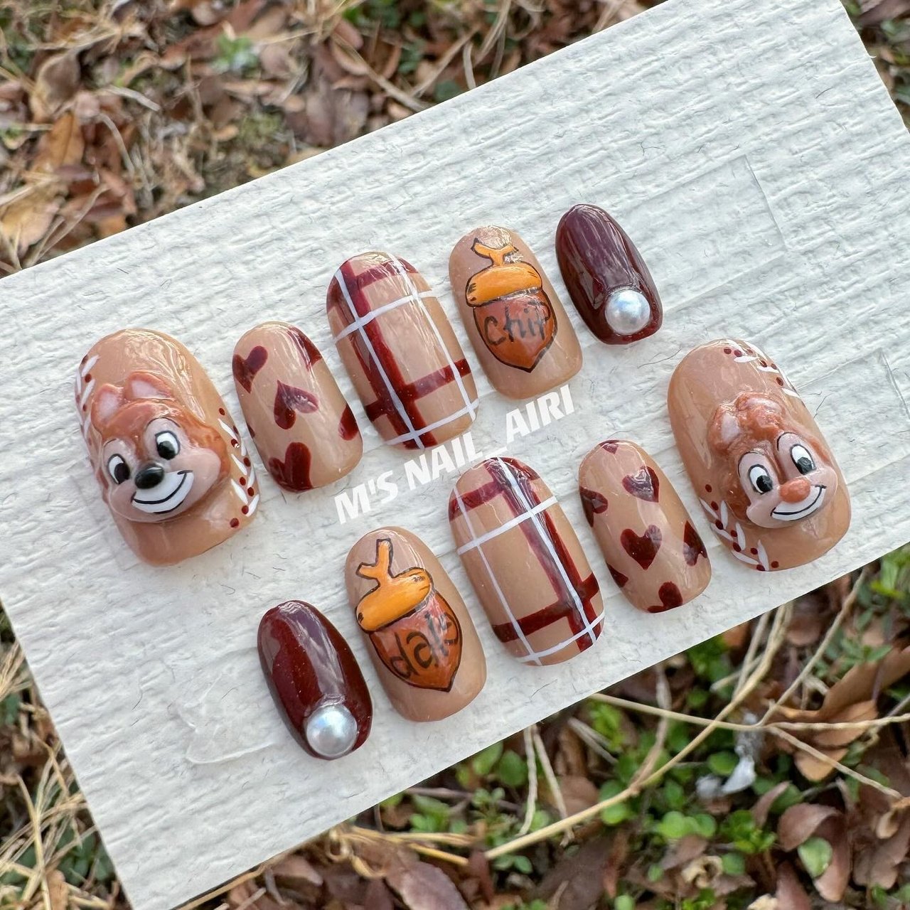 秋/チェック/ハート/レトロ/ネイルチップ - あいりのネイルデザイン[No