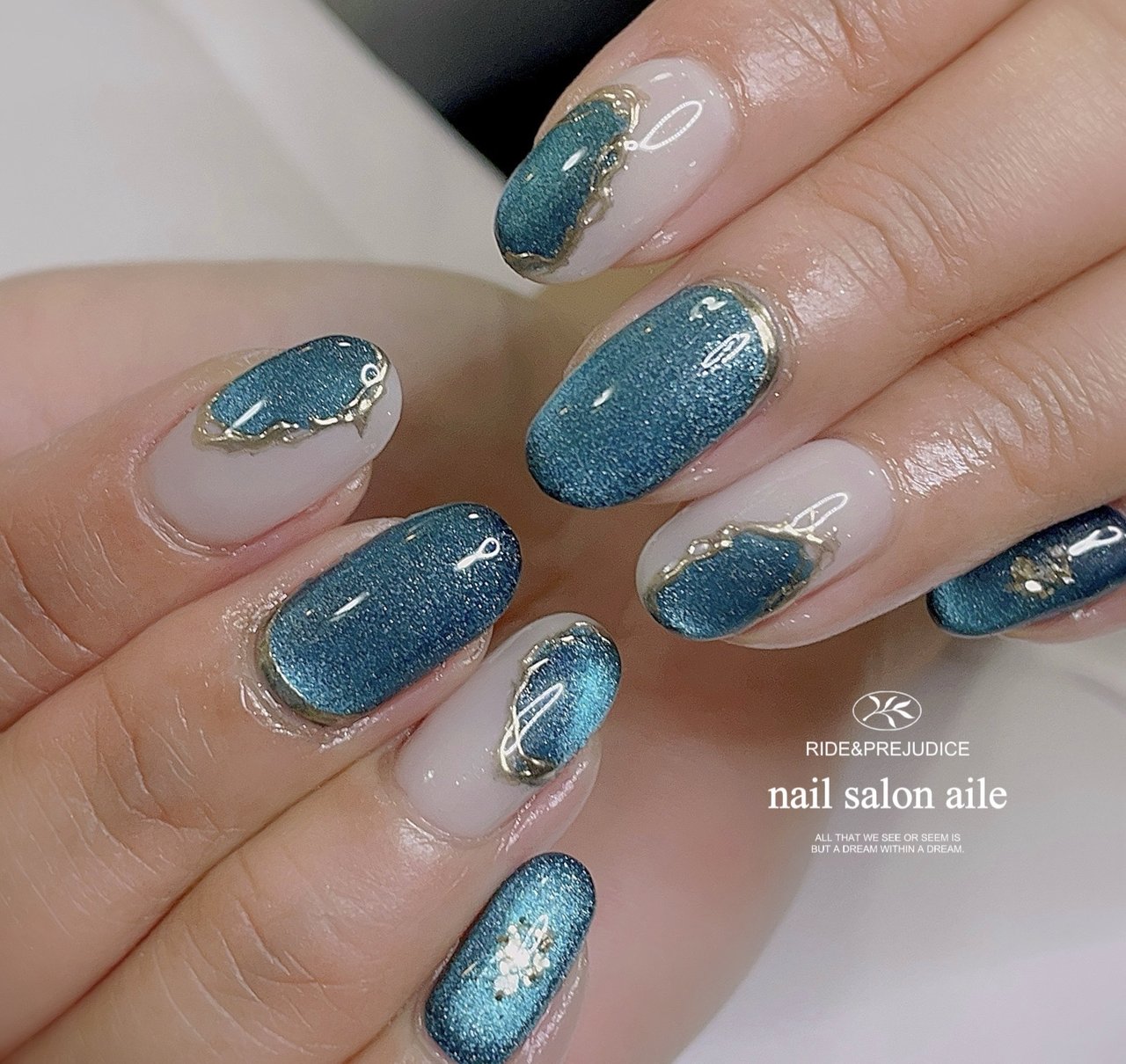 きらきら 水色マグネット ミラーゴールド ジェルネイルチップ