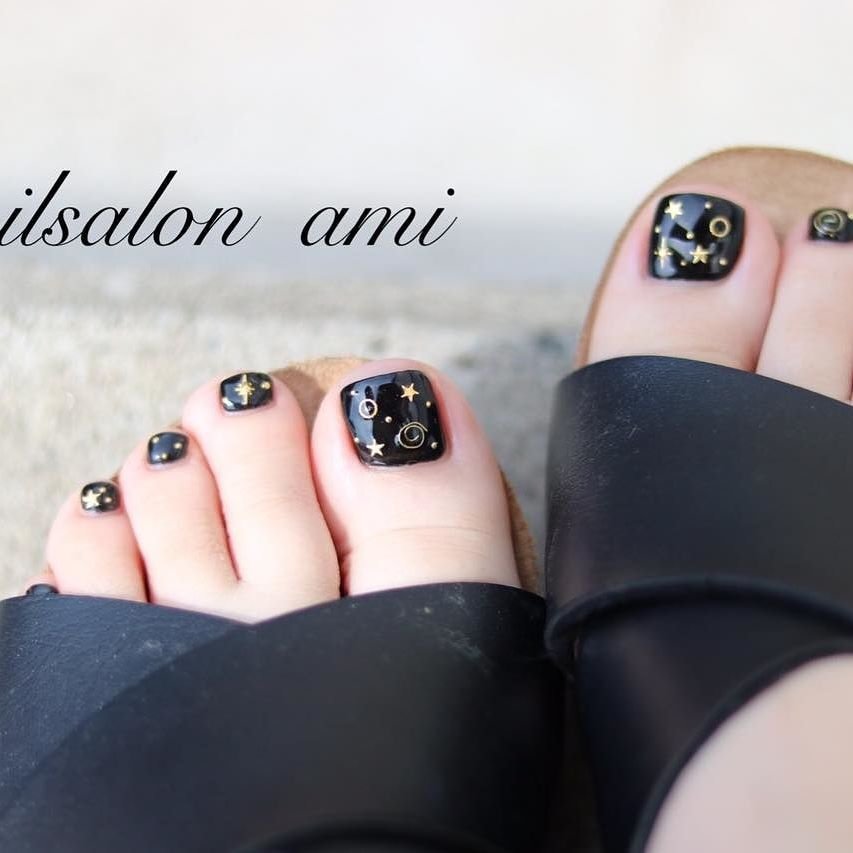 オールシーズン デート フット ワンカラー 星 Nailsalonamiのネイルデザイン No ネイルブック