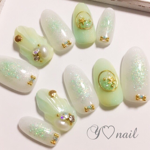 夏 海 ハンド ラメ チーク Rtt Nailのネイルデザイン No ネイルブック